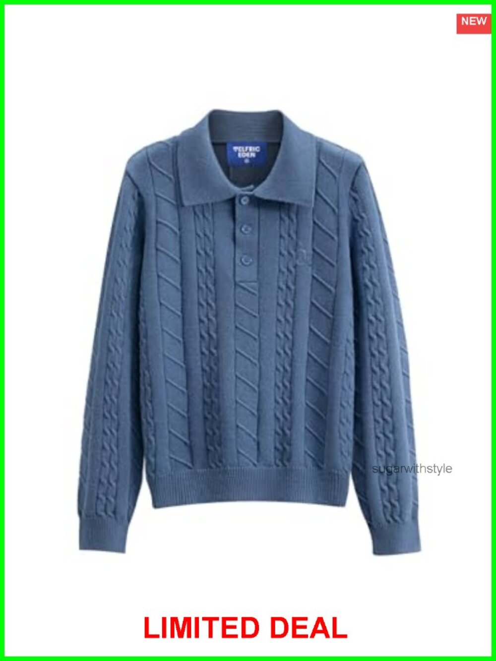 Cable Knit Polo V Neck Long Sleeve Sweater Button Down Pullover